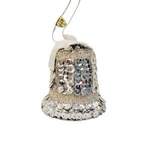 Vintage HTF RARE Silvistri Beaded Sequence Silver Bell Ornament Hand Made